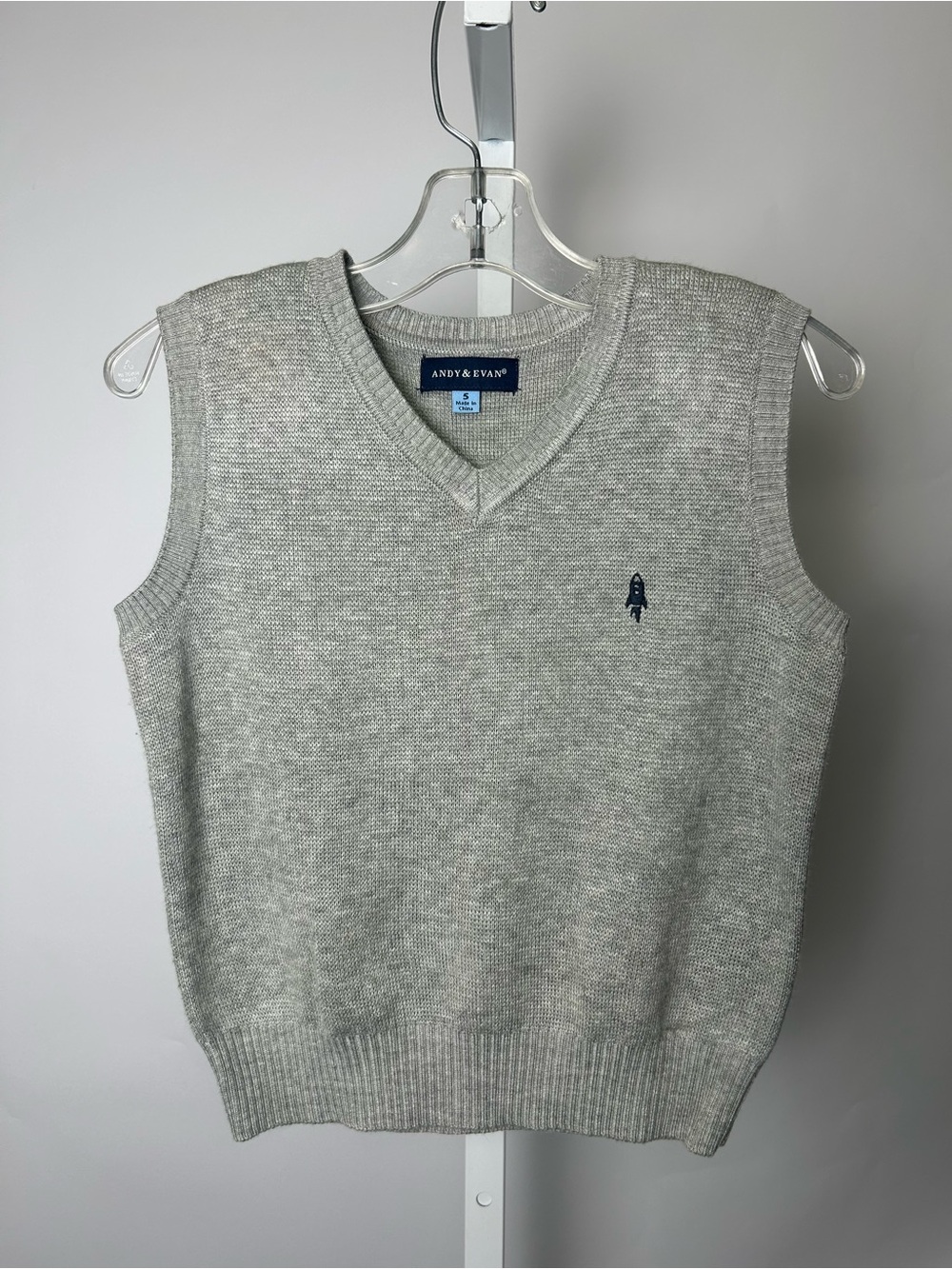 Andy & Evan Light Gray V-Neck Sweater Vest with Navy Rocket Logo